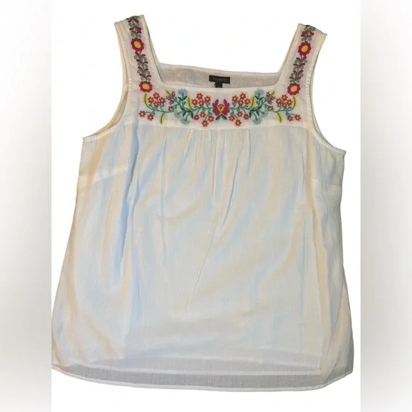 Talbots White Embroidered Floral Tank Top Sleeveless Boho Blouse Size M - Picture 1 of 3